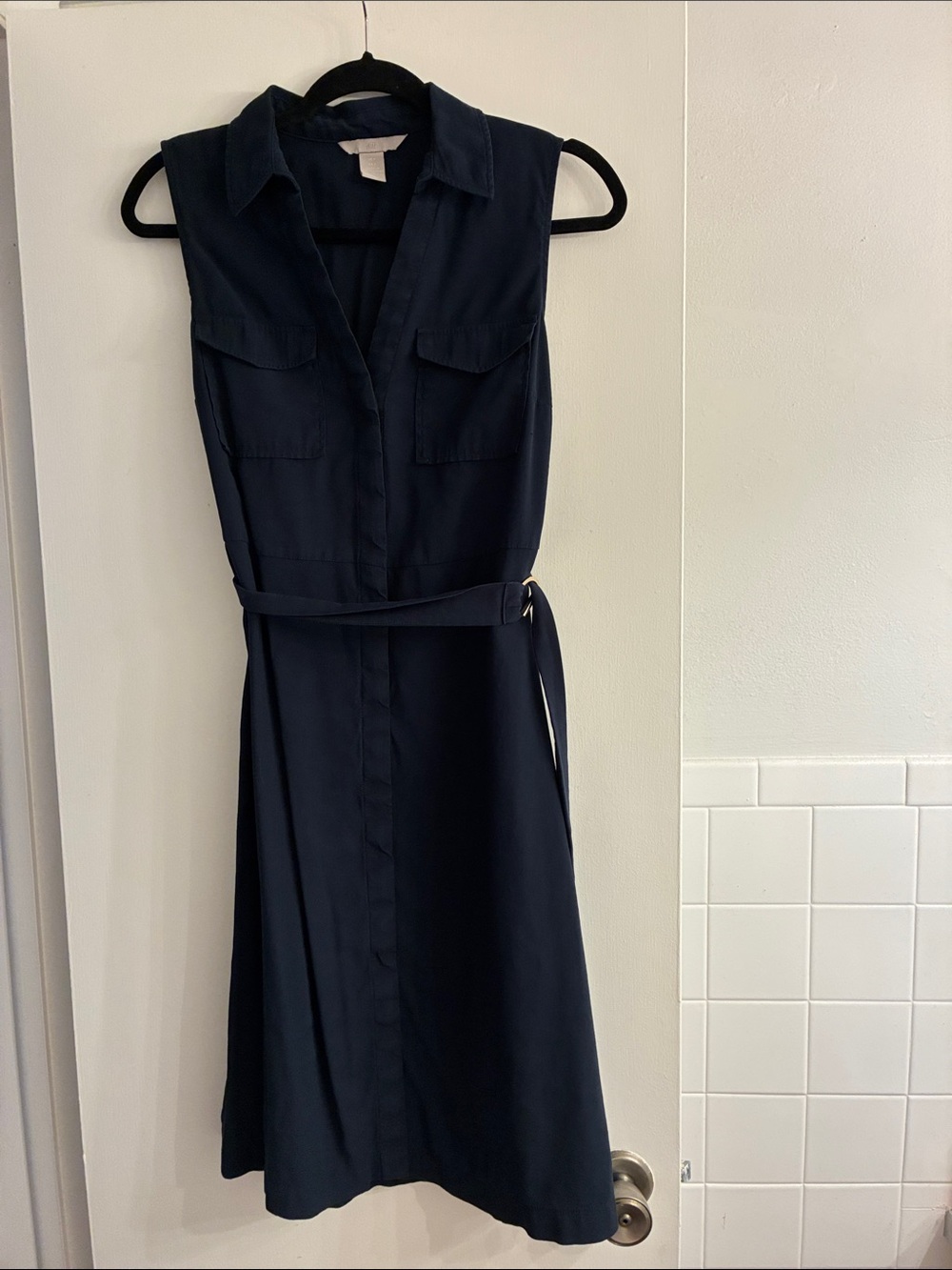 H&M Navy Sleeveless Shirt Dress with Self Tie Belt